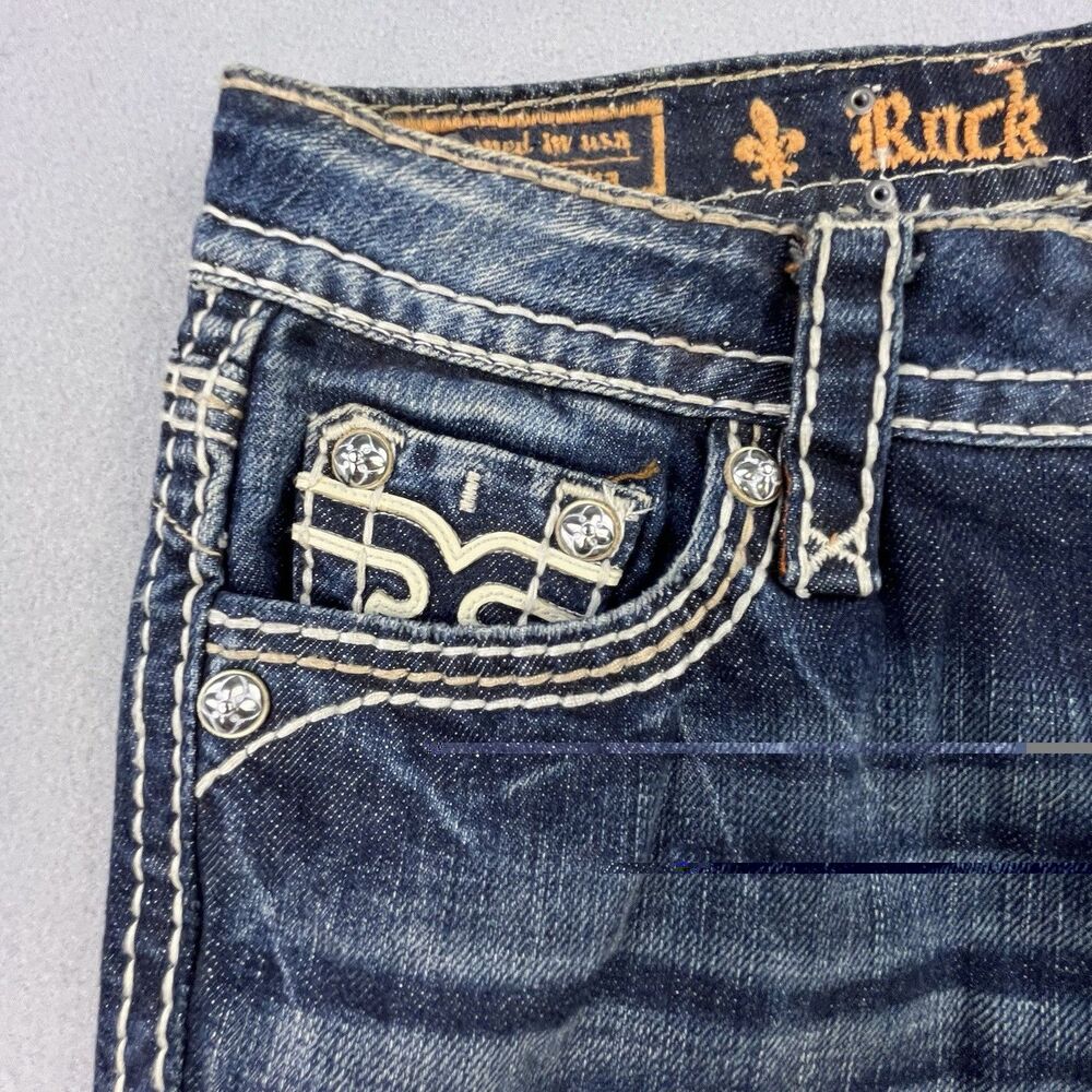 Rock Revival Jamila Boot Jeans Women's 26 Embellished Flap Pocket Distressed - Picture 6 of 16